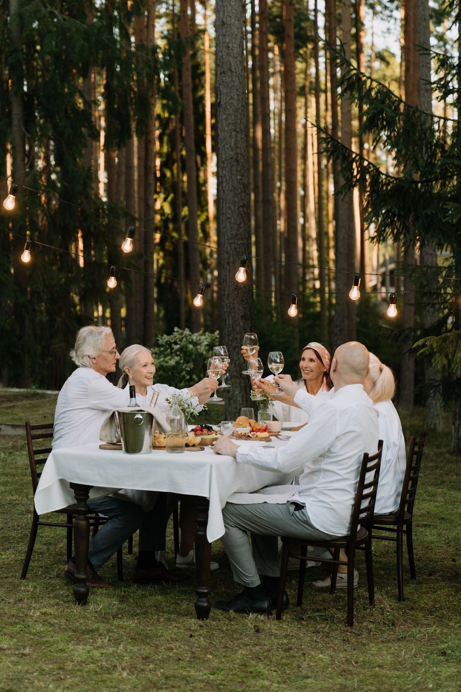 A corporate retreat group working together